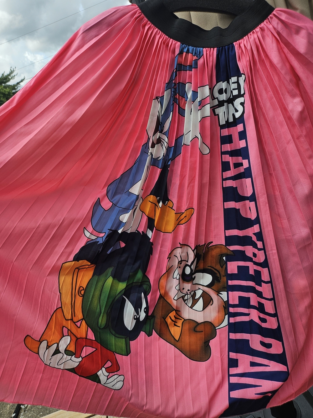 Pink Pleated Cartoon Character Skirt